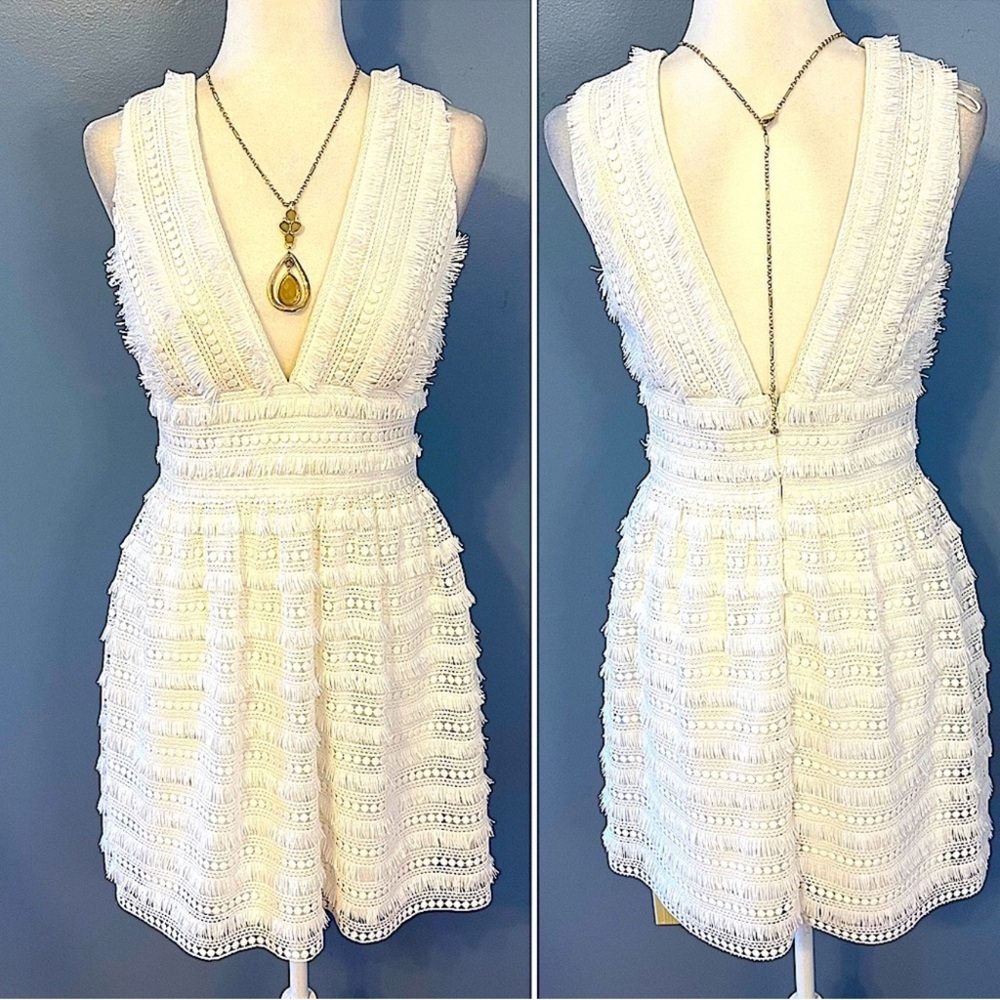 Aidan Mattox Ivory Feminine Fringe Lace Playful Crochet Bridal Party Dress Sz 4 - Picture 5 of 15